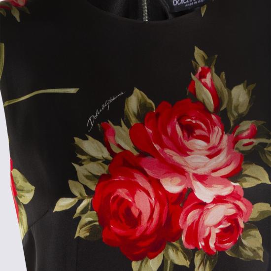 26SS 돌체앤가바나 로즈 부케 프린트 새틴 드레스 F6GASTFSICDHN5ZN Black - DOLCE & GABBANA