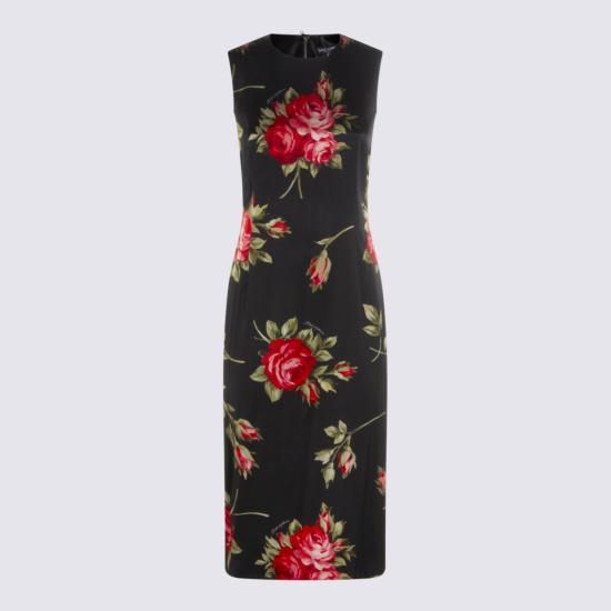 26SS 돌체앤가바나 로즈 부케 프린트 새틴 드레스 F6GASTFSICDHN5ZN Black - DOLCE & GABBANA