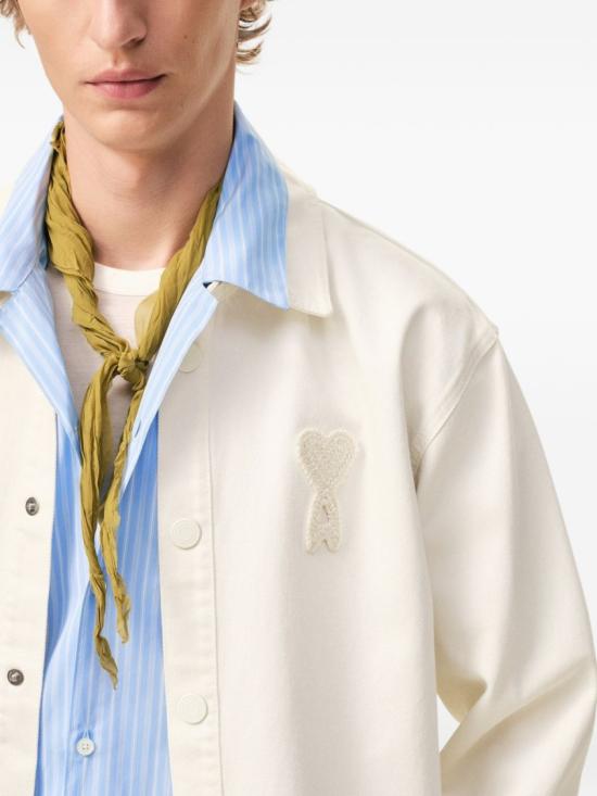 26SS 아미 톤온톤 로고 코튼 니트 오버셔츠 UJK897 DE0126 136 Neutrals - AMI