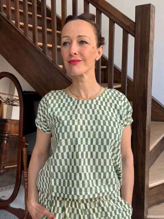  해피 프렌치 갱 블라우스 젤리아 탑 쁘띠 직사각형