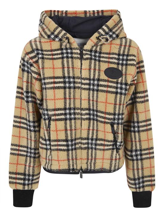 26SS 버버리 크롭 체크 플리스 후드 자켓 8118929 Grey