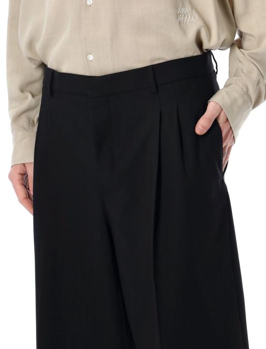  아미 숏팬츠 알렉상드르 마티우시  파리 울 와이드 버뮤다 쇼츠 블랙 - AMI