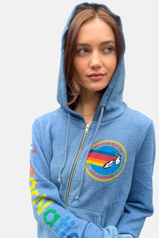  블루&크림 스웨터 새그 하버 시그니처 지퍼 후드티 페이디드 워터