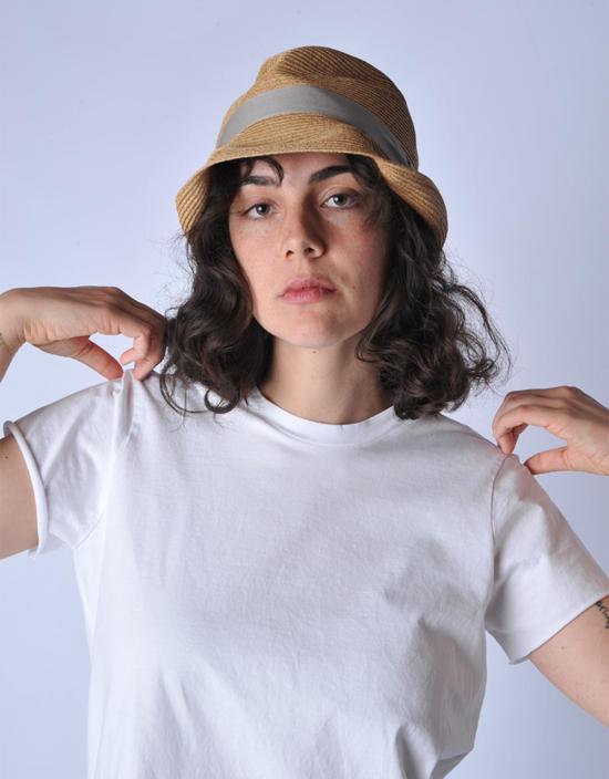  Mature Ha 모자 성숙한 Ha 혼합 리본 작은 챙 박스형  갈색/회색 - OTHER BRANDS