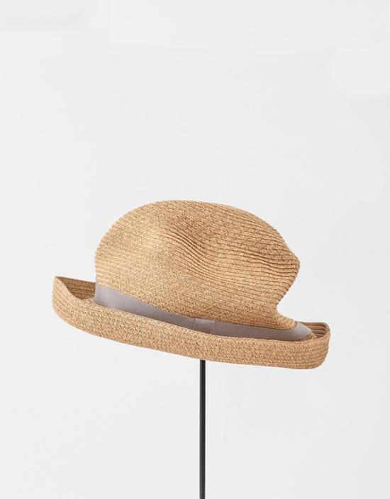  Mature Ha 모자 성숙한 Ha 혼합 리본 작은 챙 박스형  갈색/회색 - OTHER BRANDS