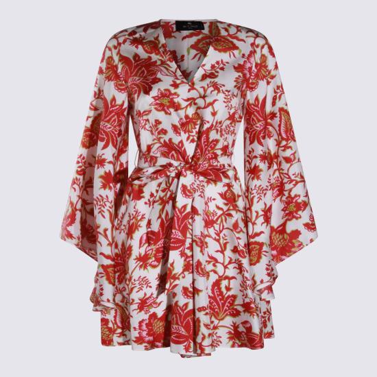  에트로 숏 원피스 코튼 미니 드레스 푸시아/화이트