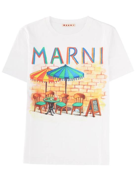  마르니 반팔 티셔츠 프린트 티셔츠 화이트