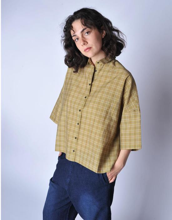  아푼토비 블라우스 A Punto B 올리브 체크 버튼다운 셔츠 - A PUNTO B