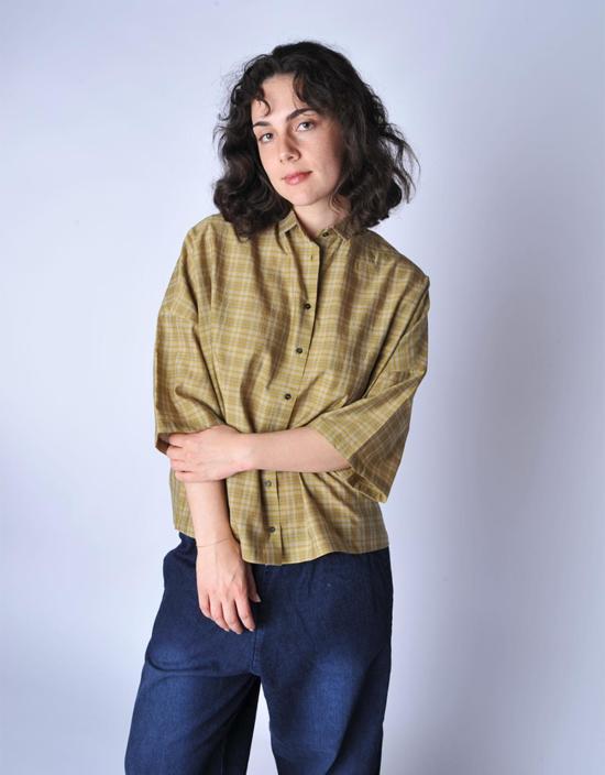  아푼토비 블라우스 A Punto B 올리브 체크 버튼다운 셔츠
