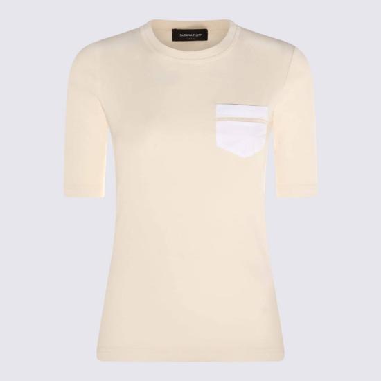  파비아나 필리피 반팔 티셔츠 Fabiana Filippi 크림 코튼 티셔츠 Burro