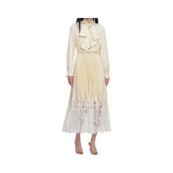  셀프 포트레이트 미디 원피스 새틴 레이스 미디 드레스 옐로우 - SELF PORTRAIT