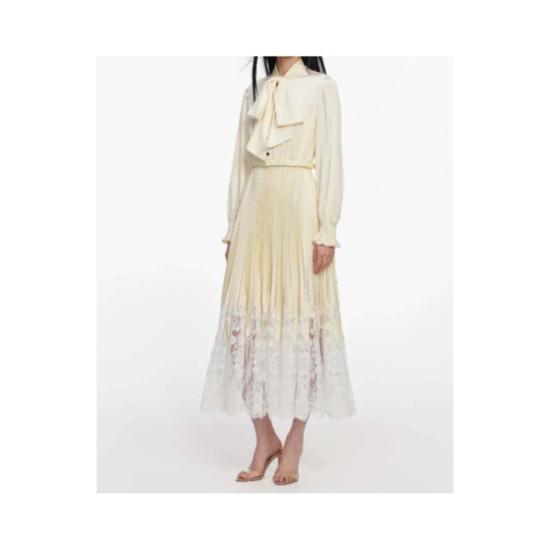  셀프 포트레이트 미디 원피스 새틴 레이스 미디 드레스 옐로우 - SELF PORTRAIT