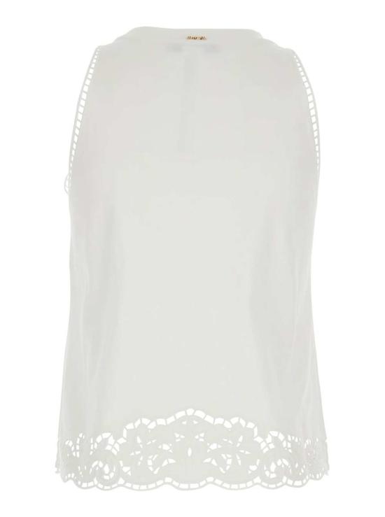  트윈셋 블라우스 레이스 디테일이 있는 면 소재  탑 (화이트) - TWINSET