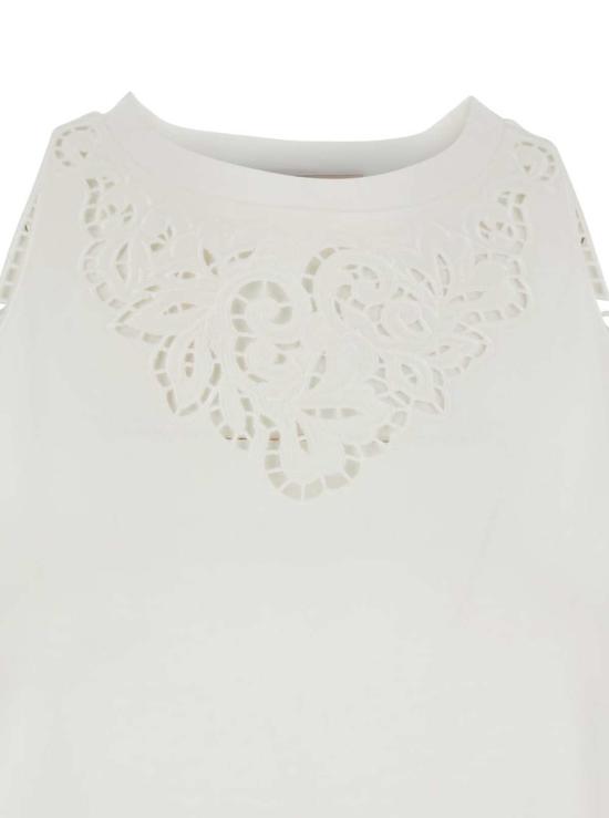  트윈셋 블라우스 레이스 디테일이 있는 면 소재  탑 (화이트) - TWINSET