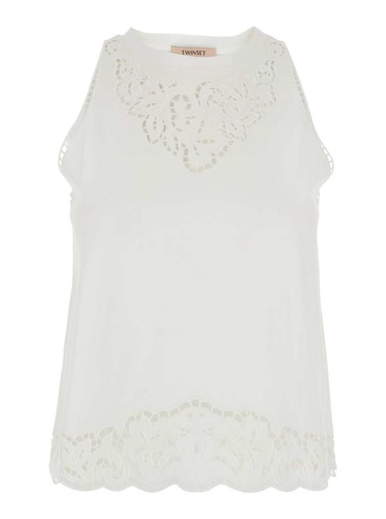  트윈셋 블라우스 레이스 디테일이 있는 면 소재  탑 (화이트)