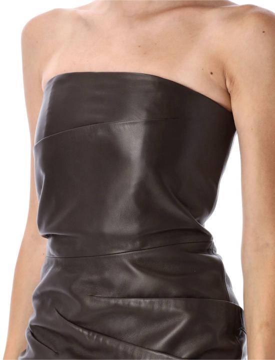  디 아티코 숏 원피스 아티코 가죽 미니 드레스 다크 브라운 - THE ATTICO