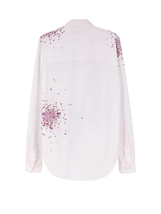  드리스 반 노튼 블라우스 드리스 반 노텐 카시아 코튼 셔츠, 멀티컬러 스팽글 디테일, 화이트 색상 - DRIES VAN NOTEN