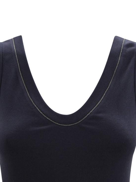  브루넬로 쿠치넬리 민소매 티셔츠 장식 골지 면 탱크탑 아비소 - BRUNELLO CUCINELLI