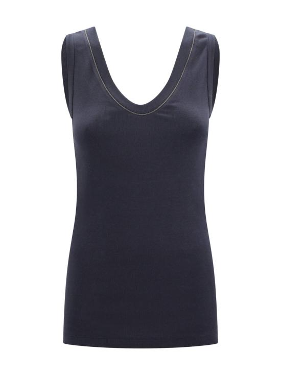  브루넬로 쿠치넬리 민소매 티셔츠 장식 골지 면 탱크탑 아비소