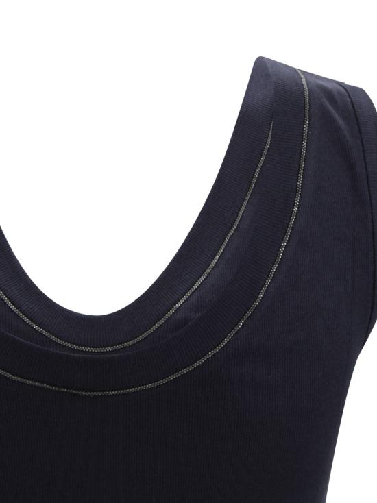  브루넬로 쿠치넬리 민소매 티셔츠 장식 골지 면 탱크탑 아비소 - BRUNELLO CUCINELLI