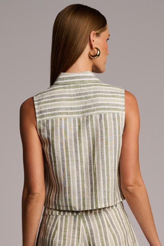  헤브론 블라우스 카티아 염색 탑 세이지 스트라이프 - HEVRON