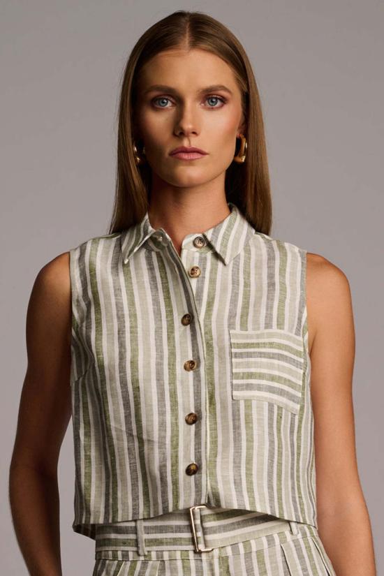  헤브론 블라우스 카티아 염색 탑 세이지 스트라이프