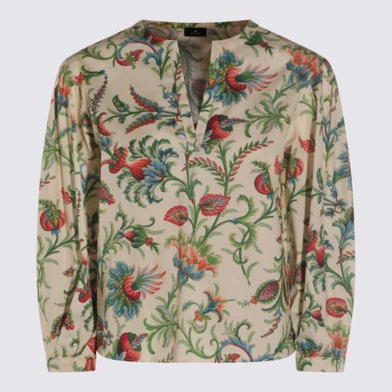  에트로 블라우스 멀티컬러 코튼 탑 레드