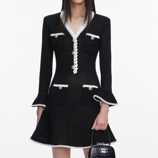 26SS 셀프 포트레이트 미디 원피스 SS26086SAB BLACK Black - SELF PORTRAIT