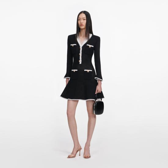 26SS 셀프 포트레이트 미디 원피스 SS26086SAB BLACK Black - SELF PORTRAIT