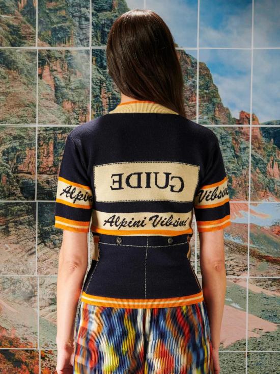  헨릭 빕스코브 반팔 티셔츠 Henrik Vibskov 레이스 저지 반소매 탑 네이비 Alpini - HENRIK VIBSKOV