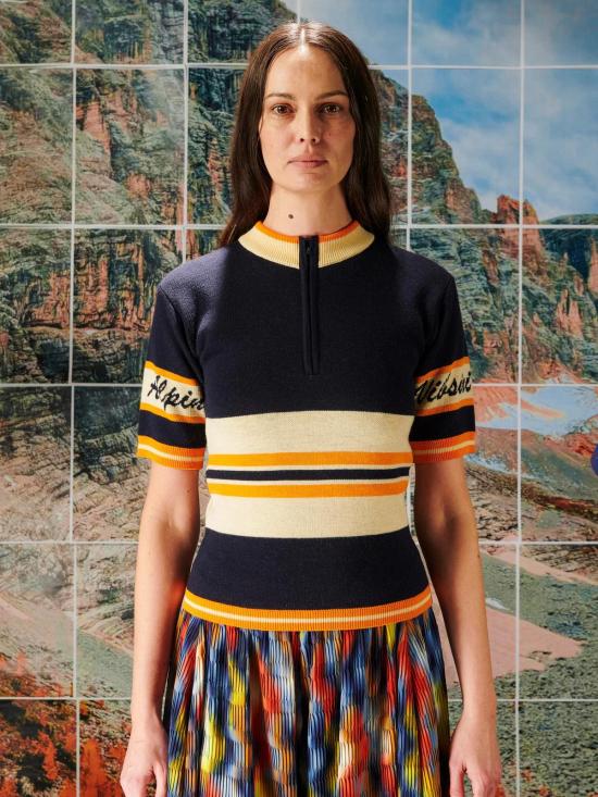  헨릭 빕스코브 반팔 티셔츠 Henrik Vibskov 레이스 저지 반소매 탑 네이비 Alpini - HENRIK VIBSKOV