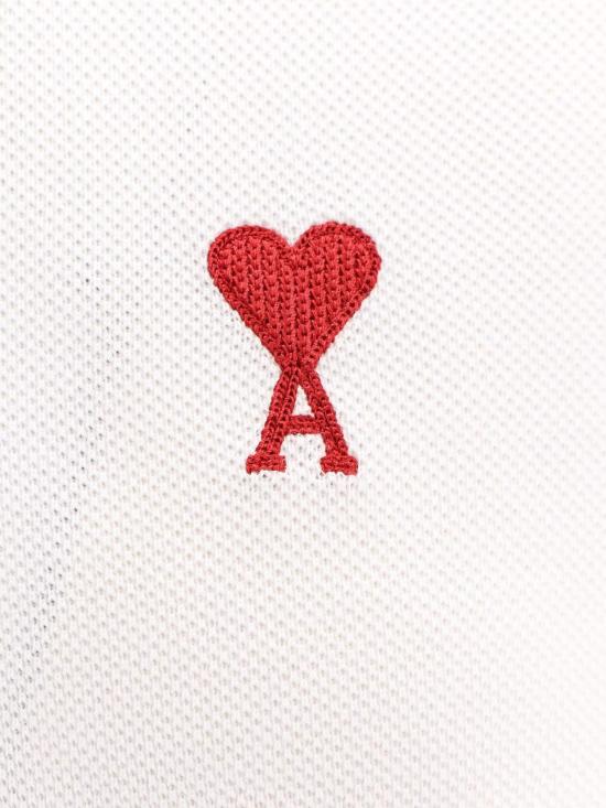  아미 폴로 티셔츠 알렉상드르 마티우시 코튼 폴로 셔츠, 아이코닉 자수 장식, 화이트 색상 - AMI