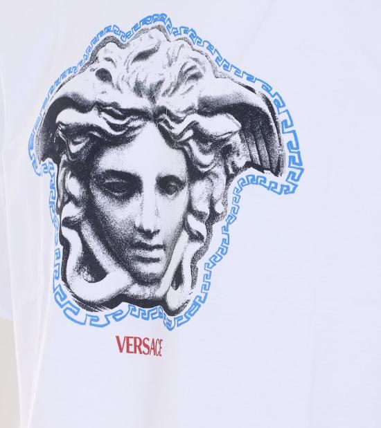  베르사체 반팔 티셔츠 메두사 양각 그래픽 티셔츠 화이트 - VERSACE