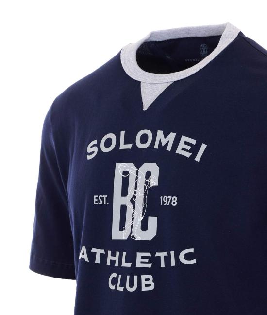  브루넬로 쿠치넬리 반팔 티셔츠 Brunello Cucinelli 로고 티셔츠 블루 - BRUNELLO CUCINELLI