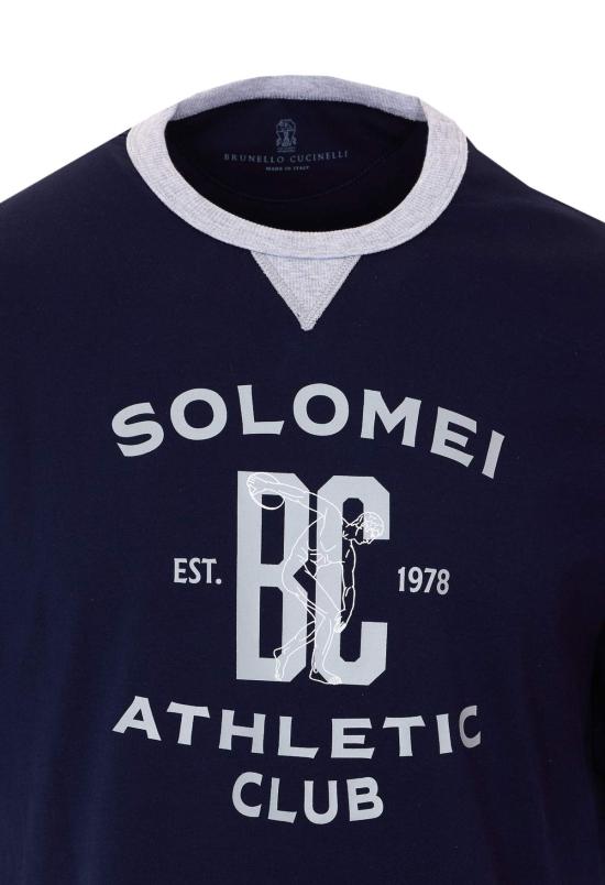  브루넬로 쿠치넬리 반팔 티셔츠 Brunello Cucinelli 로고 티셔츠 블루 - BRUNELLO CUCINELLI