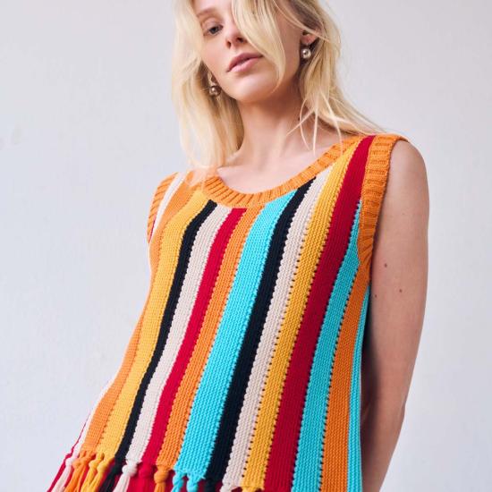  지지 니트웨어 민소매 티셔츠 Gigi 니트웨어 Naia 스트라이프 프린지 탱크탑