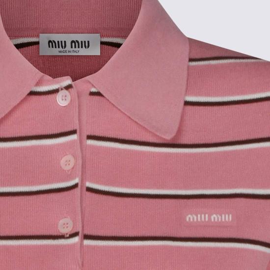  미우미우 반팔 티셔츠 코튼 폴로 셔츠 핑크 - MIU MIU