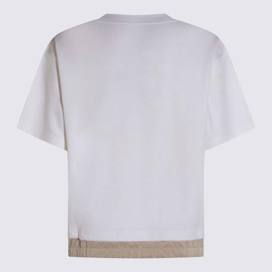  무레르 반팔 티셔츠 무어러 화이트 앤 베이지 코튼 티셔츠 비앙코/펄 - MOORER