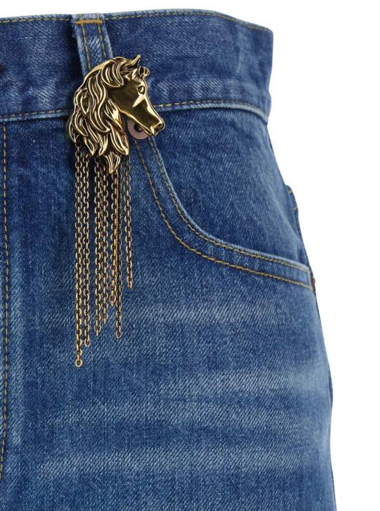  끌로에 데님 팬츠 와이드 레그 데님 진 (펜던트 참 장식 포함, 블루) - CHLOE