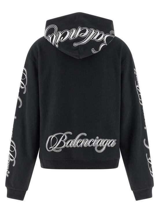  발렌시아가 스웨터 커시브 후드티 블랙 - BALENCIAGA