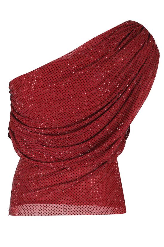  셀프 포트레이트 블라우스 라인스톤 드레이프 탑 버건디 - SELF PORTRAIT