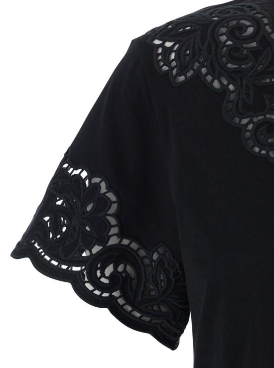  트윈셋 반팔 티셔츠 레이스 디테일 티셔츠 블랙 - TWINSET