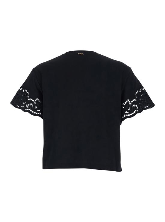  트윈셋 반팔 티셔츠 레이스 디테일 티셔츠 블랙 - TWINSET