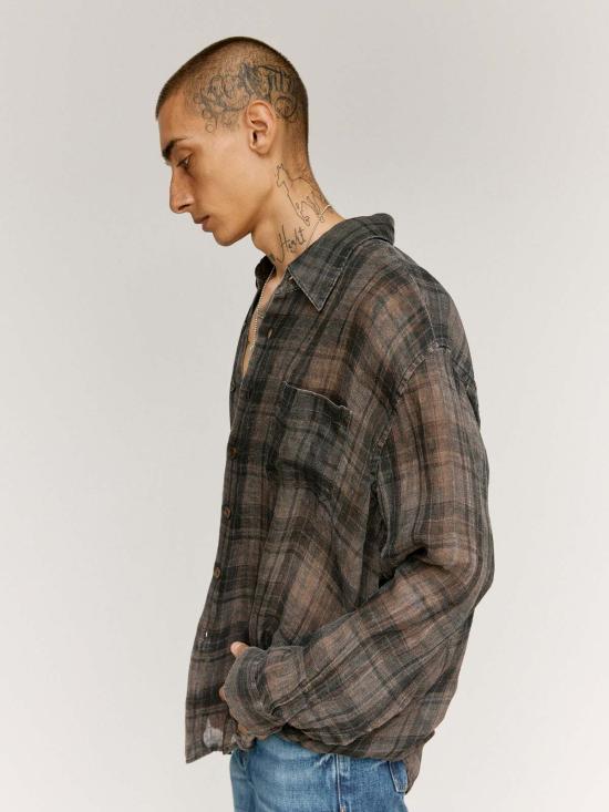  아워레가시 긴팔 셔츠 아워 레거시 페넘브라 체크 시어코트 린넨 어보브 셔츠 - OUR LEGACY