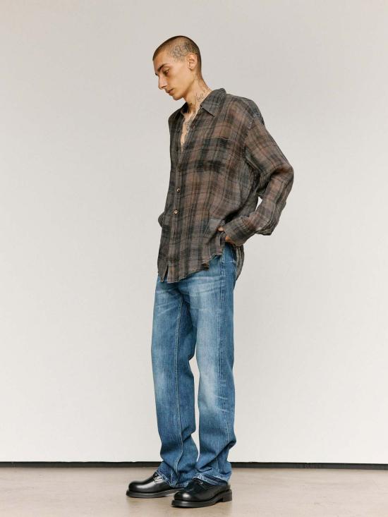  아워레가시 긴팔 셔츠 아워 레거시 페넘브라 체크 시어코트 린넨 어보브 셔츠 - OUR LEGACY