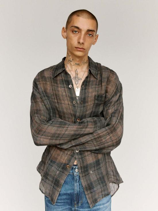  아워레가시 긴팔 셔츠 아워 레거시 페넘브라 체크 시어코트 린넨 어보브 셔츠