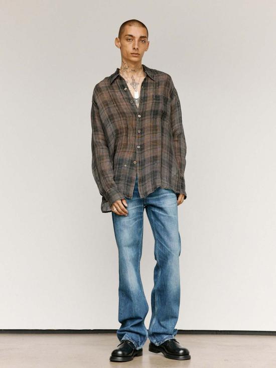  아워레가시 긴팔 셔츠 아워 레거시 페넘브라 체크 시어코트 린넨 어보브 셔츠 - OUR LEGACY