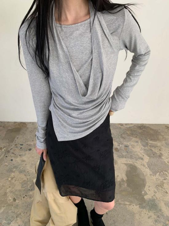  더 엔케이씨 스토어 긴팔 티셔츠 Nkc 스토어 넬리 탑 그레이 - The NKC Store