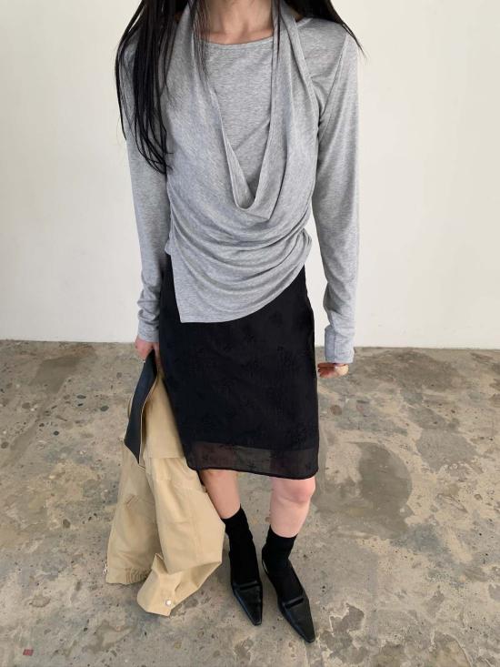  더 엔케이씨 스토어 긴팔 티셔츠 Nkc 스토어 넬리 탑 그레이 - The NKC Store