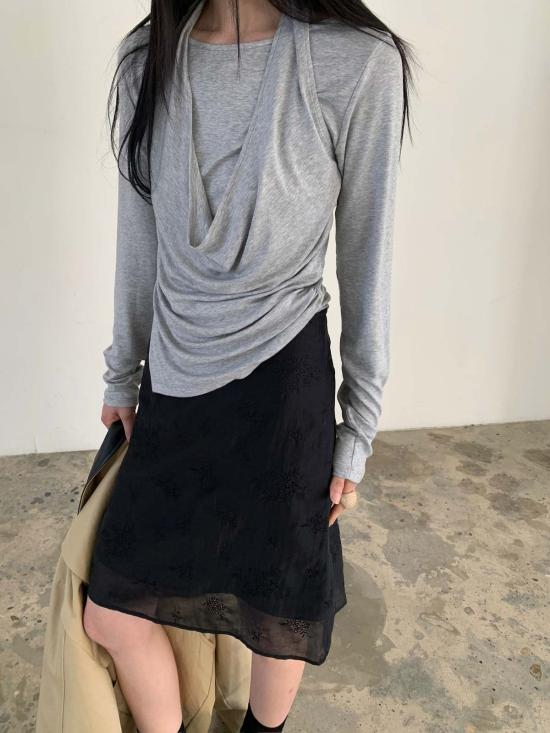  더 엔케이씨 스토어 긴팔 티셔츠 Nkc 스토어 넬리 탑 그레이 - The NKC Store